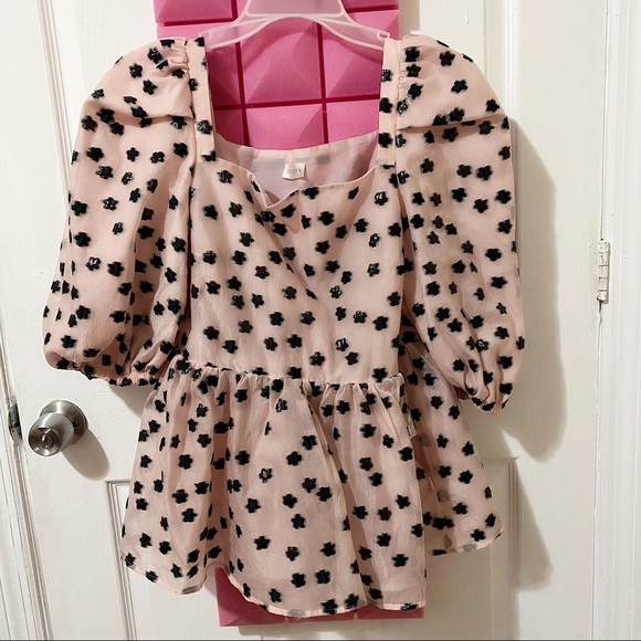 STINE GOYA Tops - Stine Goya Irene Puff Sleeve Peplum Top in Meadow Pink Blush